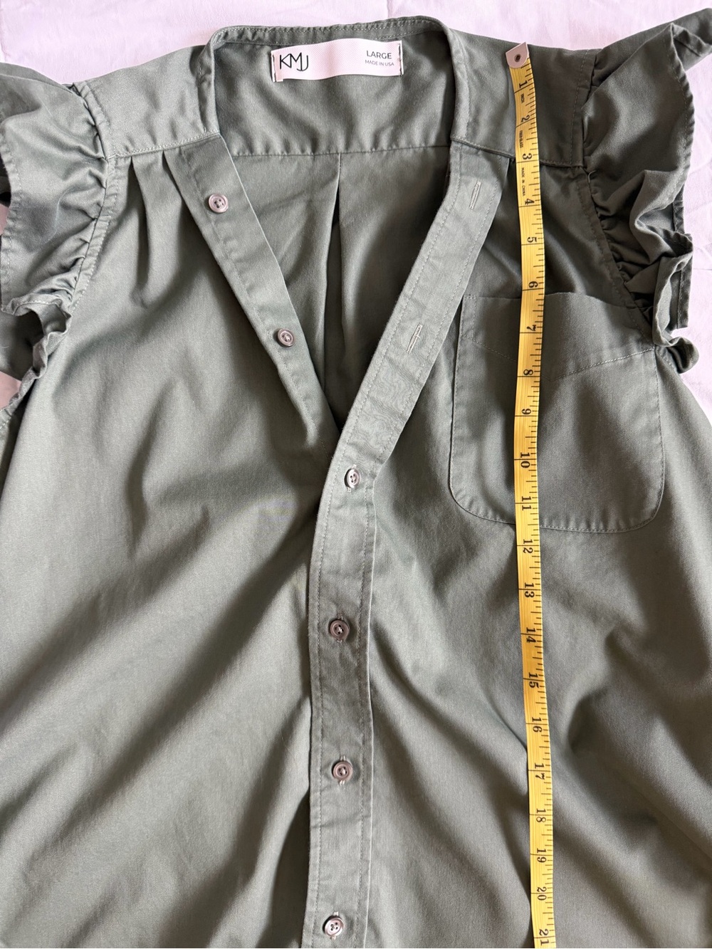 KMJ Ruffled Sleeve Button-Front Top - Green - Picture 10 of 14